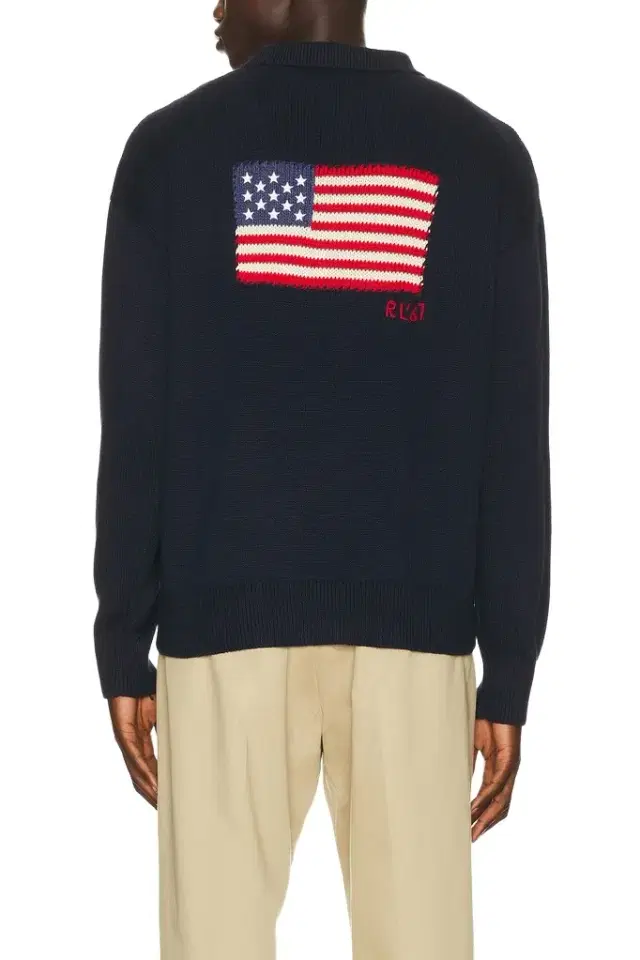 Polo Ralph Lauren Cotton Blend Novelty Flag 4-Button Placket Pullover Sweater