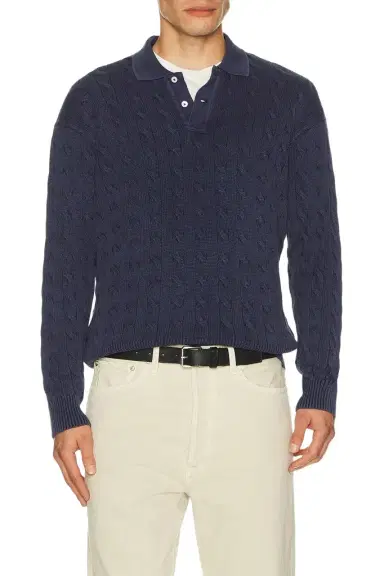 Polo Ralph Lauren Long Sleeve Garment Dyed Cable Knit Polo Sweater | Thumbnail 1