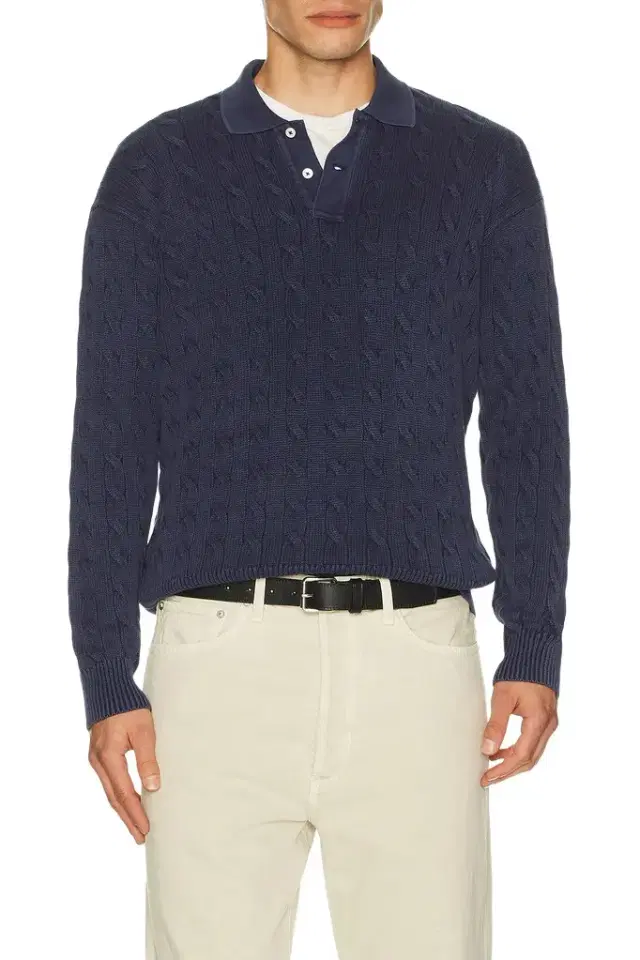 Polo Ralph Lauren Long Sleeve Garment Dyed Cable Knit Polo Sweater