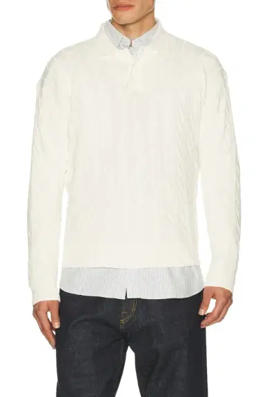 Polo Ralph Lauren Long Sleeve Garment Dyed Cable Knit Polo Sweater Relaxed Fit | Thumbnail 1 Polo Ralph Lauren Long Sleeve Garment Dyed Cable Knit Polo Sweater Relaxed Fit | Thumbnail 1