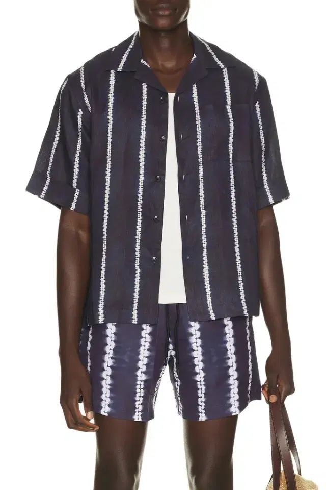 Commas Shibori Stripe Cuffed Camp Collar Shirt