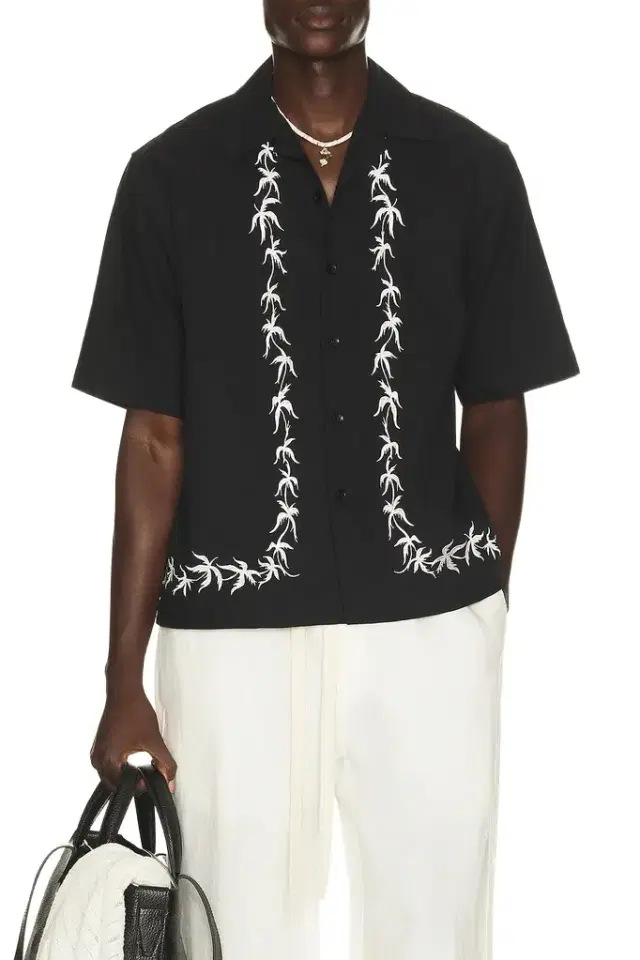 Commas Palm Embroidery Bowling Shirt