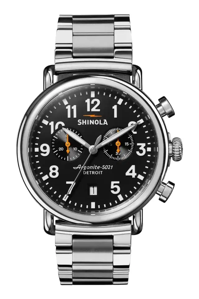 Shinola Runwell 2 Eye Chrono 41mm Watch Silver Bracelet