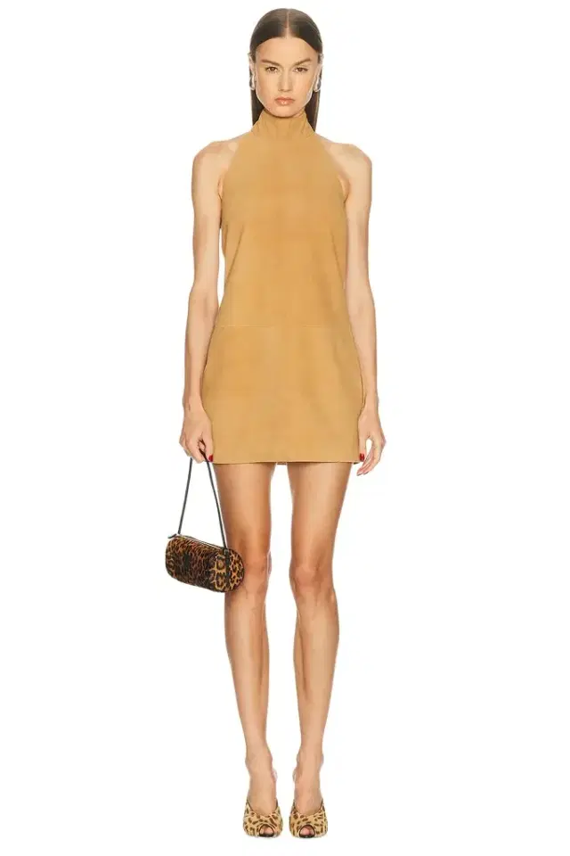 Aexae Leather Suede Mini Halter Dress