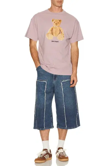 Palm Angels Curved Logo Denim Skater Short | Thumbnail 4