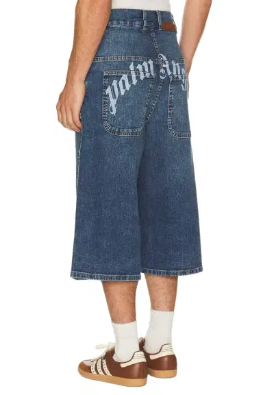 Palm Angels Curved Logo Denim Skater Short | Thumbnail 1
