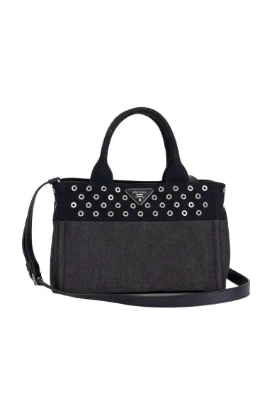 Prada Prada Studded Denim Canapa Tote Bag | Thumbnail 1 Prada Prada Studded Denim Canapa Tote Bag | Thumbnail 1