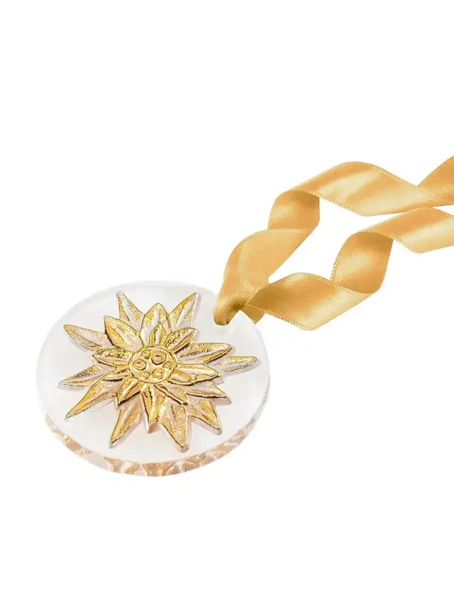 Lalique Edelweiss Gold Stamped Crystal Ornament