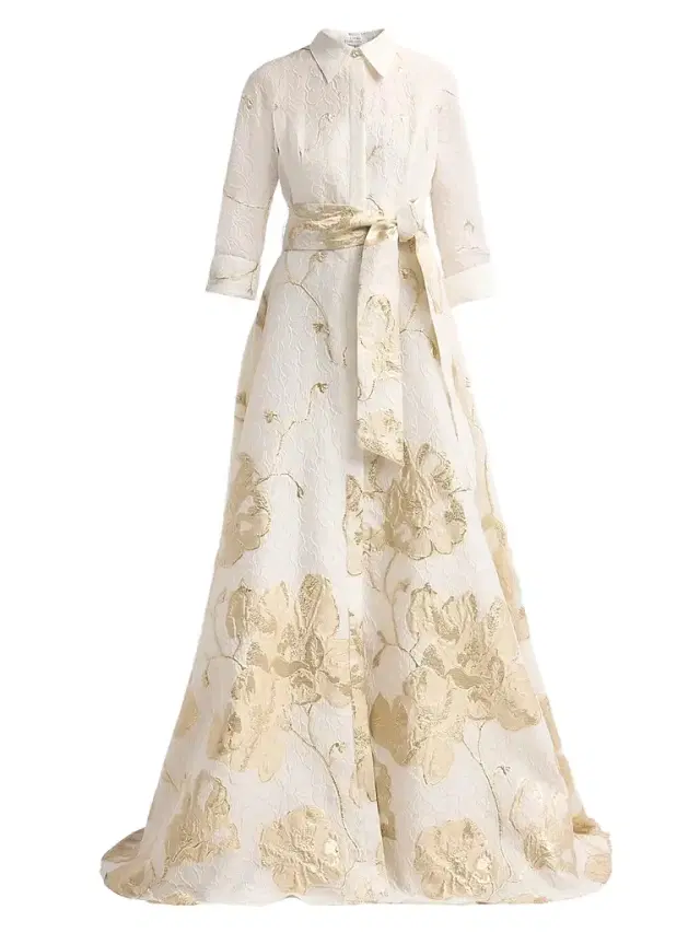 Teri Jon by Rickie Freeman Women's Metallic Jacquard Shirt Gown