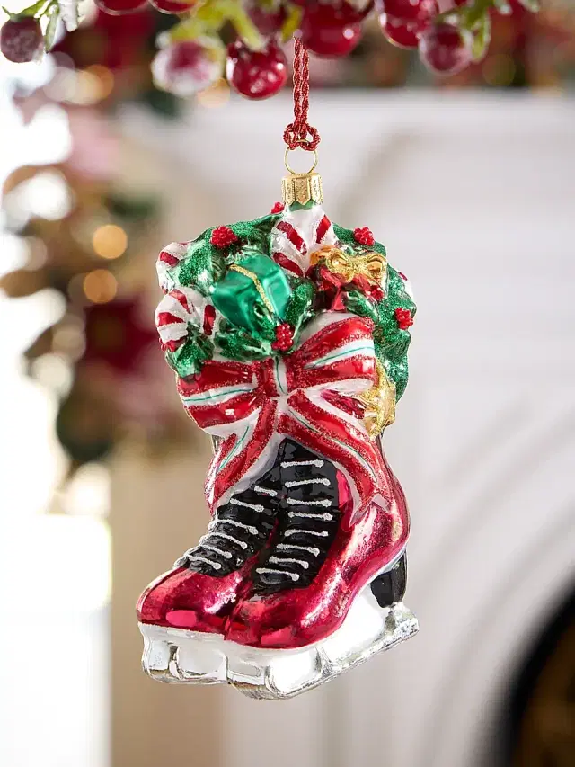 Glassware Art Studio Ribbon Skates Glass Ornament