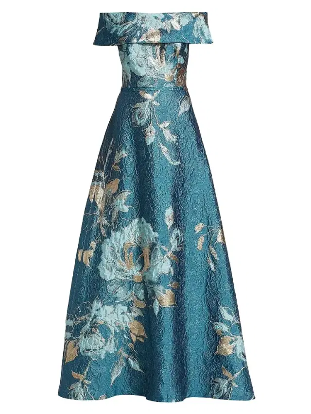 Teri Jon by Rickie Freeman Women's Floral Off-The-Shoulder Gown