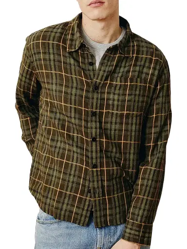 Corridor Men's Plaid Crinkle Cotton-Blend Button-Front Shirt | Thumbnail 1