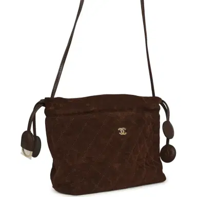 Chanel Chanel CC Drawstring Clutch Bag with Leather Strap Dark Brown Suede Gold Hardware | Thumbnail 2