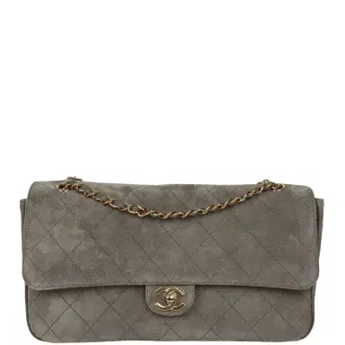 Chanel Chanel Maxi "Souplissimo" Small Flap Bag Dark Grey Suede Gold Hardware | Thumbnail 1 Chanel Chanel Maxi "Souplissimo" Small Flap Bag Dark Grey Suede Gold Hardware | Thumbnail 1