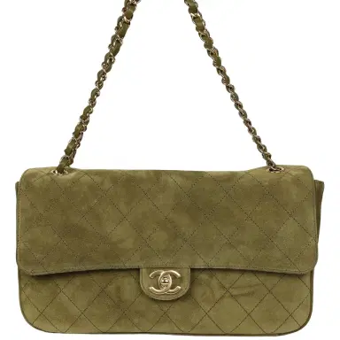 Chanel Chanel Maxi "Souplissimo" Small Flap Bag Khaki Suede Gold Hardware | Thumbnail 1 Chanel Chanel Maxi "Souplissimo" Small Flap Bag Khaki Suede Gold Hardware | Thumbnail 1