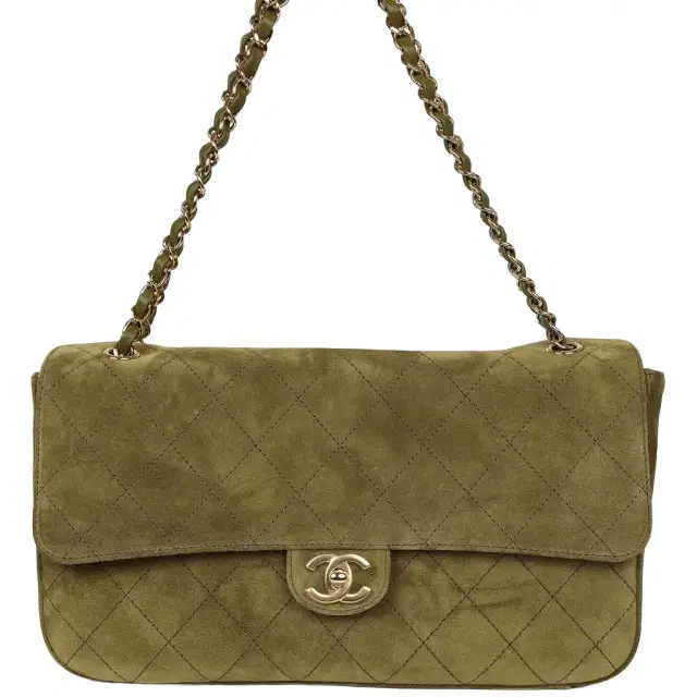 Chanel Chanel Maxi "Souplissimo" Small Flap Bag Khaki Suede Gold Hardware