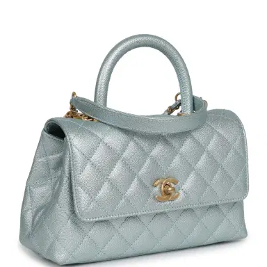 Chanel Chanel Small Coco Handle Flap Bag Light Blue Iridescent Caviar Antique Gold Hardware | Thumbnail 2 Chanel Chanel Small Coco Handle Flap Bag Light Blue Iridescent Caviar Antique Gold Hardware | Thumbnail 2