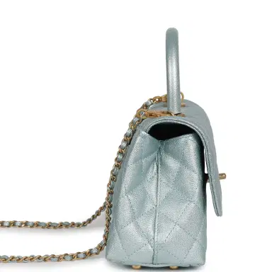 Chanel Chanel Small Coco Handle Flap Bag Light Blue Iridescent Caviar Antique Gold Hardware | Thumbnail 3 Chanel Chanel Small Coco Handle Flap Bag Light Blue Iridescent Caviar Antique Gold Hardware | Thumbnail 3