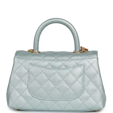 Chanel Chanel Small Coco Handle Flap Bag Light Blue Iridescent Caviar Antique Gold Hardware | Thumbnail 4 Chanel Chanel Small Coco Handle Flap Bag Light Blue Iridescent Caviar Antique Gold Hardware | Thumbnail 4