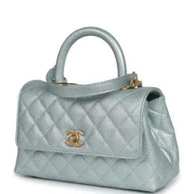 Chanel Chanel Small Coco Handle Flap Bag Light Blue Iridescent Caviar Antique Gold Hardware | Thumbnail 5 Chanel Chanel Small Coco Handle Flap Bag Light Blue Iridescent Caviar Antique Gold Hardware | Thumbnail 5