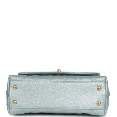 Chanel Chanel Small Coco Handle Flap Bag Light Blue Iridescent Caviar Antique Gold Hardware | Thumbnail 6 Chanel Chanel Small Coco Handle Flap Bag Light Blue Iridescent Caviar Antique Gold Hardware | Thumbnail 6