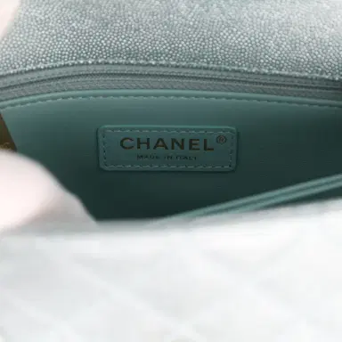 Chanel Chanel Small Coco Handle Flap Bag Light Blue Iridescent Caviar Antique Gold Hardware | Thumbnail 8 Chanel Chanel Small Coco Handle Flap Bag Light Blue Iridescent Caviar Antique Gold Hardware | Thumbnail 8