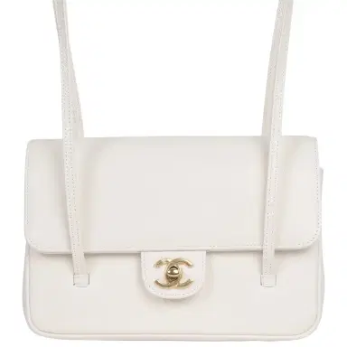 Chanel Chanel Small Preppy Coco Flap Bag White Shiny Caviar Brushed Gold Hardware | Thumbnail 1