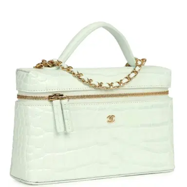 Chanel Chanel Top Handle Long Vanity Case with Chain Light Blue Croc Embossed Calfskin Gold Hardware | Thumbnail 2 Chanel Chanel Top Handle Long Vanity Case with Chain Light Blue Croc Embossed Calfskin Gold Hardware | Thumbnail 2