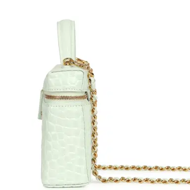 Chanel Chanel Top Handle Long Vanity Case with Chain Light Blue Croc Embossed Calfskin Gold Hardware | Thumbnail 3 Chanel Chanel Top Handle Long Vanity Case with Chain Light Blue Croc Embossed Calfskin Gold Hardware | Thumbnail 3