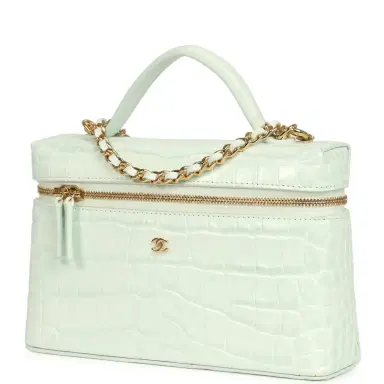 Chanel Chanel Top Handle Long Vanity Case with Chain Light Blue Croc Embossed Calfskin Gold Hardware | Thumbnail 5 Chanel Chanel Top Handle Long Vanity Case with Chain Light Blue Croc Embossed Calfskin Gold Hardware | Thumbnail 5