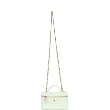 Chanel Chanel Top Handle Long Vanity Case with Chain Light Blue Croc Embossed Calfskin Gold Hardware | Thumbnail 7 Chanel Chanel Top Handle Long Vanity Case with Chain Light Blue Croc Embossed Calfskin Gold Hardware | Thumbnail 7