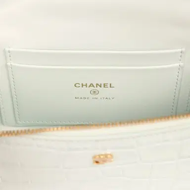 Chanel Chanel Top Handle Long Vanity Case with Chain Light Blue Croc Embossed Calfskin Gold Hardware | Thumbnail 8 Chanel Chanel Top Handle Long Vanity Case with Chain Light Blue Croc Embossed Calfskin Gold Hardware | Thumbnail 8