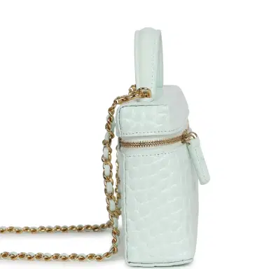 Chanel Chanel Top Handle Long Vanity Case with Chain Light Blue Croc Embossed Calfskin Gold Hardware | Thumbnail 3 Chanel Chanel Top Handle Long Vanity Case with Chain Light Blue Croc Embossed Calfskin Gold Hardware | Thumbnail 3