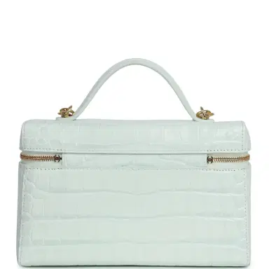 Chanel Chanel Top Handle Long Vanity Case with Chain Light Blue Croc Embossed Calfskin Gold Hardware | Thumbnail 4 Chanel Chanel Top Handle Long Vanity Case with Chain Light Blue Croc Embossed Calfskin Gold Hardware | Thumbnail 4