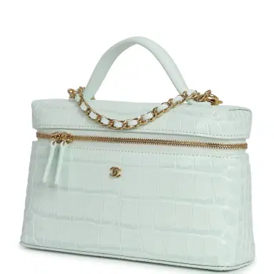 Chanel Chanel Top Handle Long Vanity Case with Chain Light Blue Croc Embossed Calfskin Gold Hardware | Thumbnail 5 Chanel Chanel Top Handle Long Vanity Case with Chain Light Blue Croc Embossed Calfskin Gold Hardware | Thumbnail 5