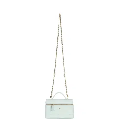 Chanel Chanel Top Handle Long Vanity Case with Chain Light Blue Croc Embossed Calfskin Gold Hardware | Thumbnail 7 Chanel Chanel Top Handle Long Vanity Case with Chain Light Blue Croc Embossed Calfskin Gold Hardware | Thumbnail 7