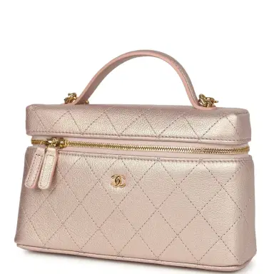 Chanel Chanel Top Handle Long Vanity Case with Chain Pink Iridescent Grained Goatskin Gold Hardware | Thumbnail 5 Chanel Chanel Top Handle Long Vanity Case with Chain Pink Iridescent Grained Goatskin Gold Hardware | Thumbnail 5