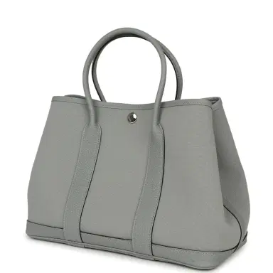 HERMÈS Hermes Garden Party 30 Gris Pantin Officier Canvas, Negonda Palladium Hardware | Thumbnail 5