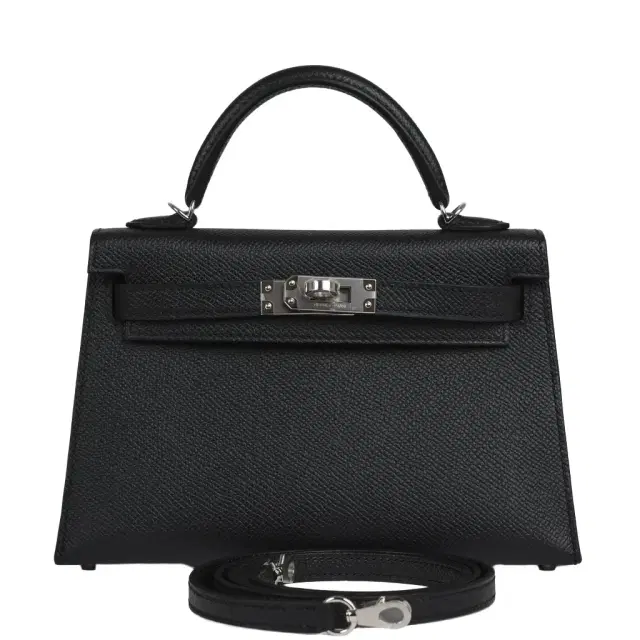 HERMÈS Hermes Kelly Sellier 20 Black Epsom Palladium Hardware