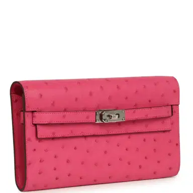 HERMÈS Hermes Kelly Wallet To Go Rose Tyrien Ostrich Palladium Hardware | Thumbnail 2