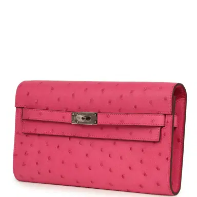 HERMÈS Hermes Kelly Wallet To Go Rose Tyrien Ostrich Palladium Hardware | Thumbnail 6