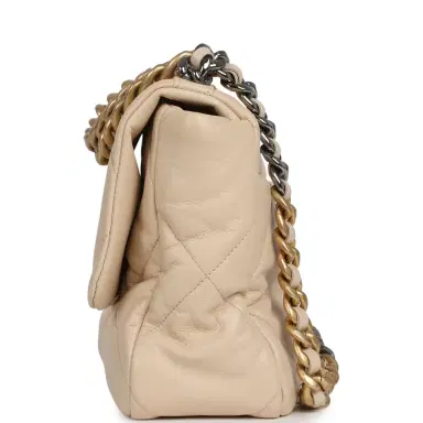 Chanel Pre-owned Chanel Large 19 Flap Bag Beige Shiny Lambskin Mixed Metal Hardware | Thumbnail 3
