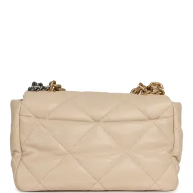 Chanel Pre-owned Chanel Large 19 Flap Bag Beige Shiny Lambskin Mixed Metal Hardware | Thumbnail 4