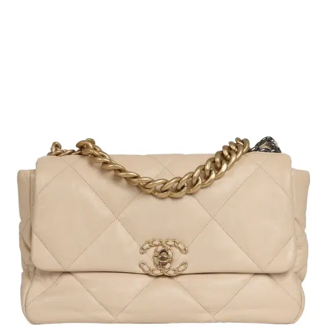 Chanel Pre-owned Chanel Large 19 Flap Bag Beige Shiny Lambskin Mixed Metal Hardware