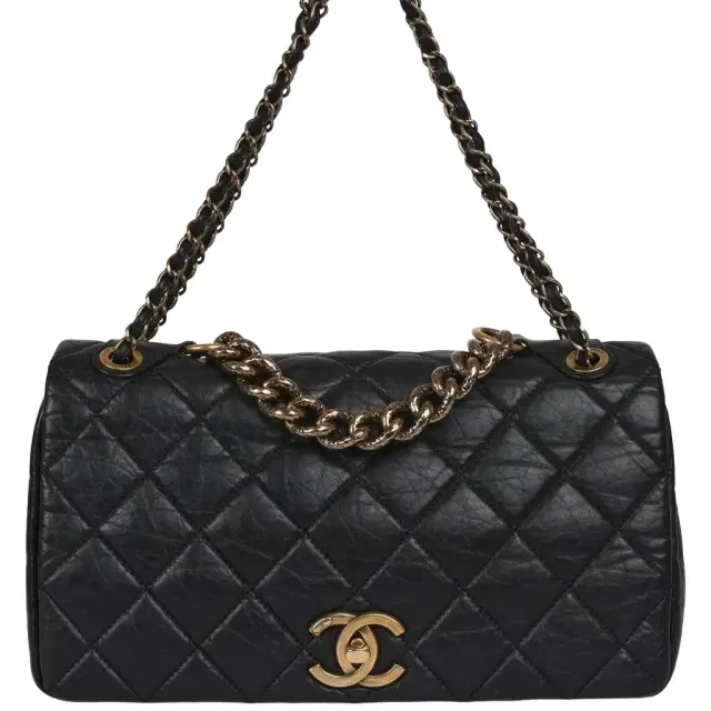 Chanel Pre-owned Chanel Medium "Paris-Bombay" Pondicherry Flap Bag Black Aged Calfskin Antique Gold Hardware