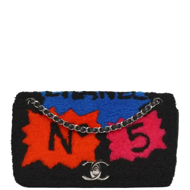 Chanel Pre-owned Chanel Medium "Supermarket Comic" Flap Bag Black, Multi Lambskin, Shearling Silver Hardware