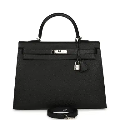 HERMÈS Pre-owned Hermes Kelly Sellier 35 Black Epsom Palladium Hardware | Thumbnail 1 HERMÈS Pre-owned Hermes Kelly Sellier 35 Black Epsom Palladium Hardware | Thumbnail 1