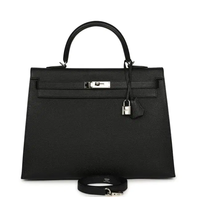 HERMÈS Pre-owned Hermes Kelly Sellier 35 Black Epsom Palladium Hardware