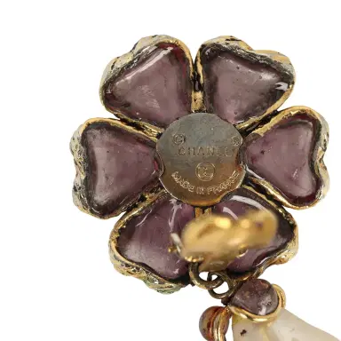 Chanel Vintage Chanel Gripoix Flower and Pearl Drop Earrings Purple Gold Plated Hardware | Thumbnail 5 Chanel Vintage Chanel Gripoix Flower and Pearl Drop Earrings Purple Gold Plated Hardware | Thumbnail 5