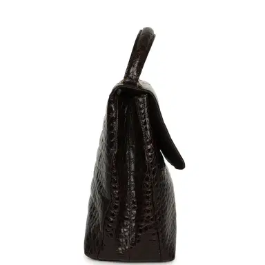 Chanel Vintage Chanel Large Kelly Dark Brown Shiny Alligator Gold Hardware | Thumbnail 3